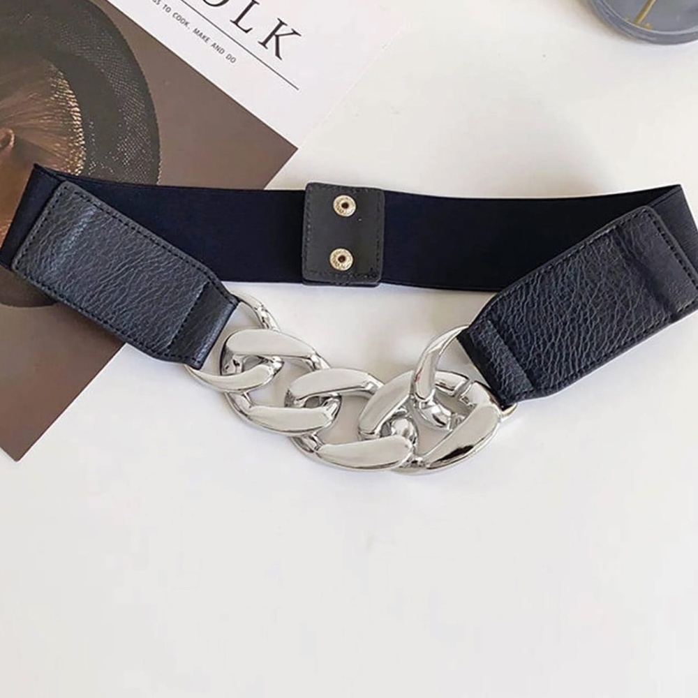 Luxe Vegan Leather Chain Snap Button Belt - Picture 6 of 6